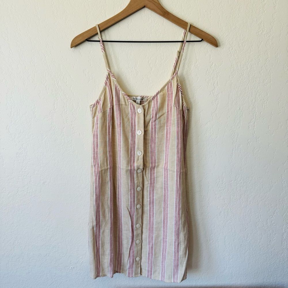 Striped Beige and Pink Button-Front Sundress